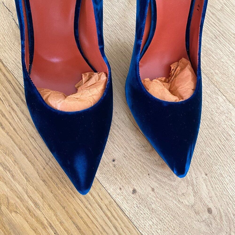 Santoni Rose Collection Velvet Stiletto Heel Pumps in Blue - Picture 4 of 9